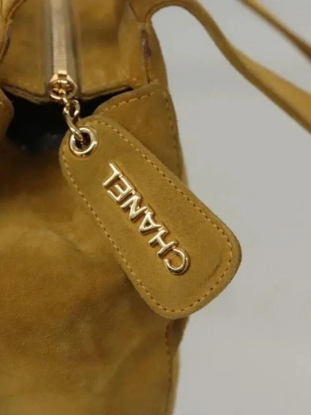 CHANEL Matelasse Hand Bag Suede Yellow CC Auth bs24019